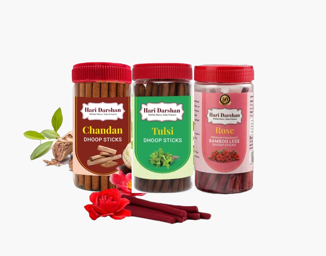 हरिदर्शन धूप स्टिक- 125g(Haridarshan Dry Dhoop Sticks Rose -Tulsi -Chandan Pack of 3)D145045