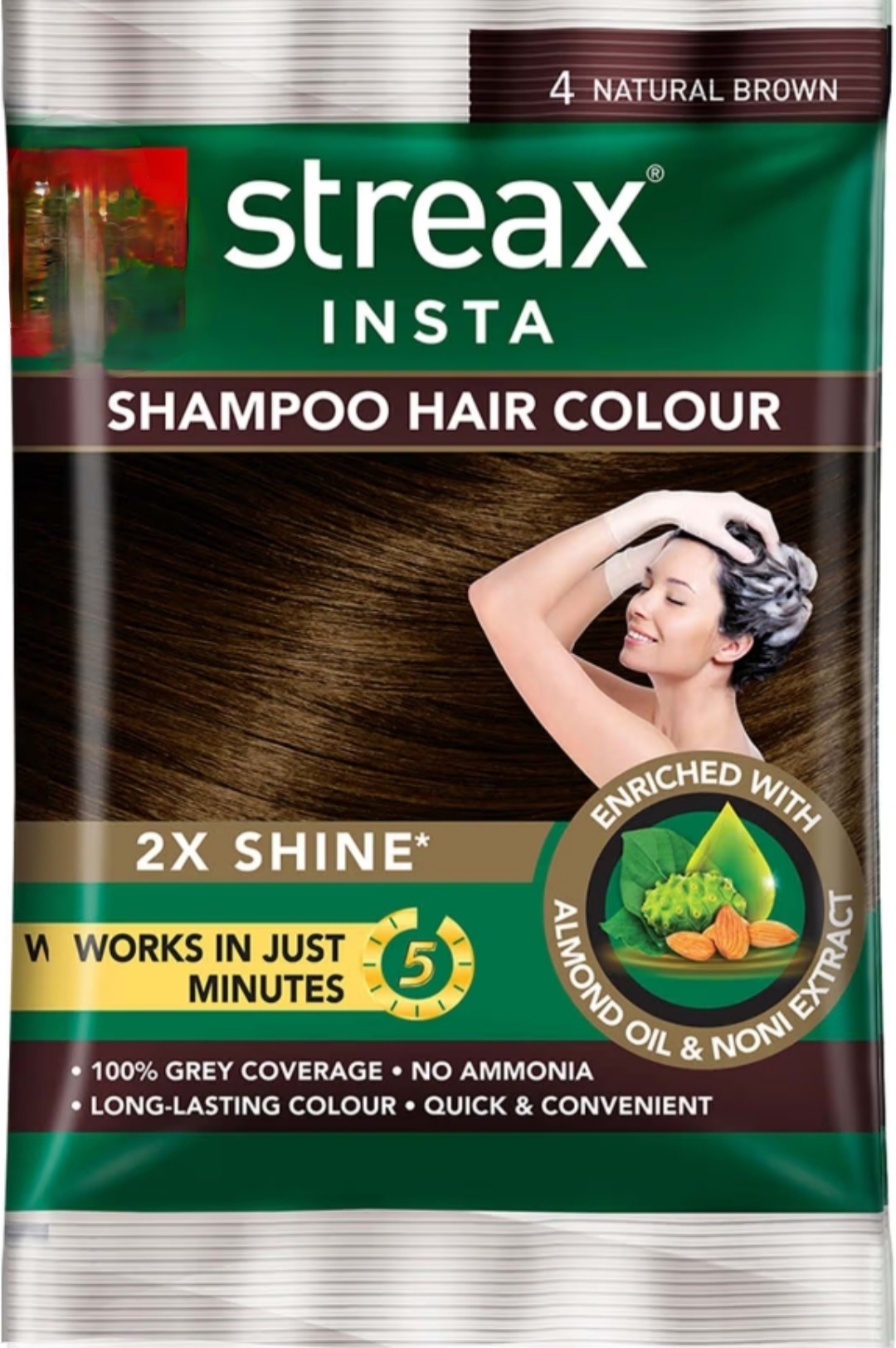 स्ट्रेक्स शैंपू हेयर कलर ब्राउन- 4.0(Streax Insta Shampoo Hair Colour - Natural Broun 4.0)
