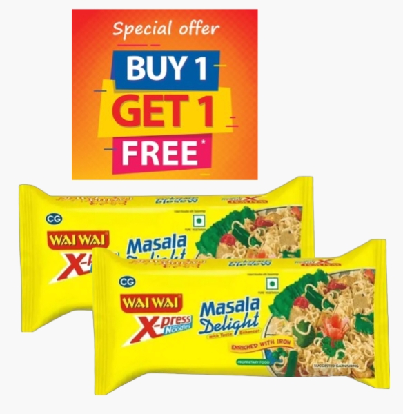 वाई वाई नूडल्स  440 ग्राम ।  ₹ 128- (Wai Wai X-Press Noodles Masala Delight  (Buy 1 Get 1 free)D145005