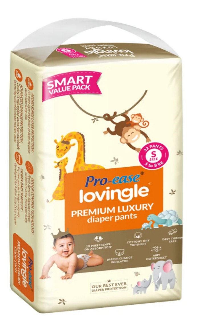 प्रो-इज पैंट्स( S Size) 32 पीस लग्जरी डायपर्स ( Pro-Ease Premium Luxury Pants/Diapers Small Size 32 Piece For 4- 8 Kg Child