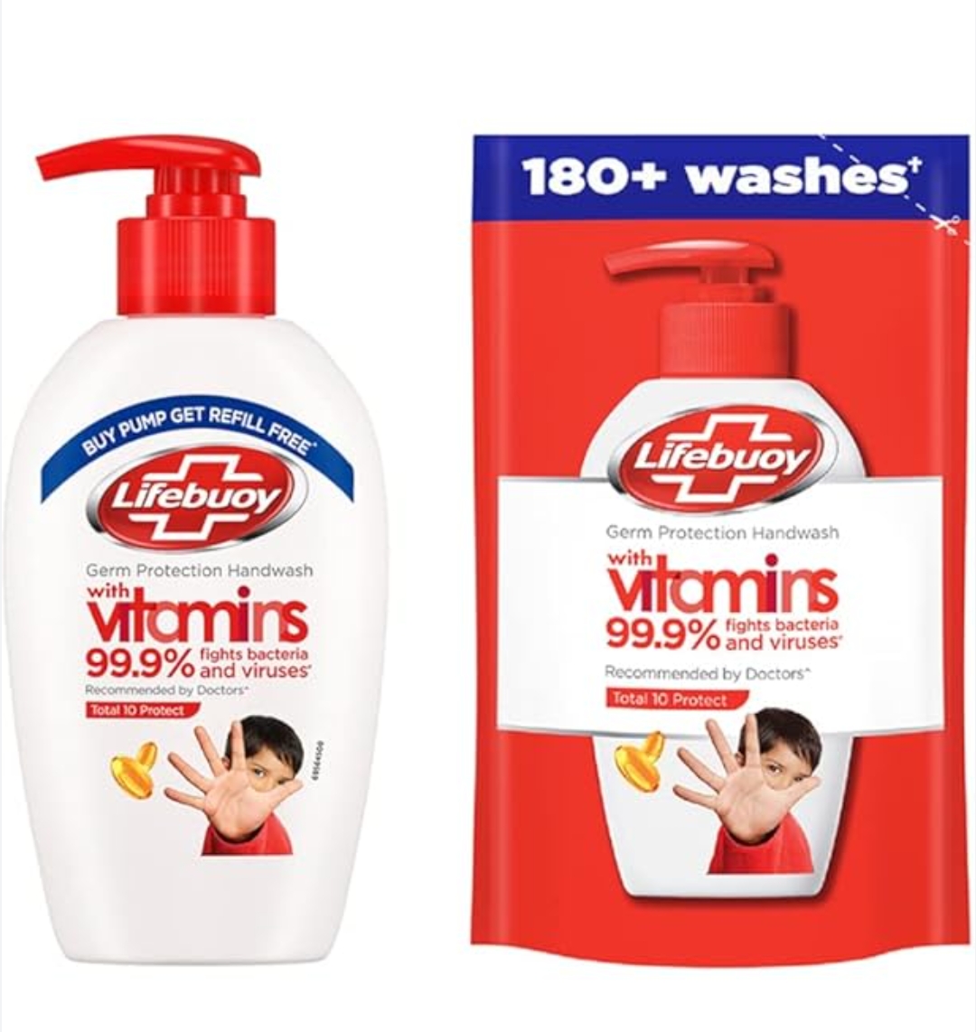 लाइफ बॉय हैंड़वाश 190ml(Lifebuoy Handwash & Free Refil Pack )