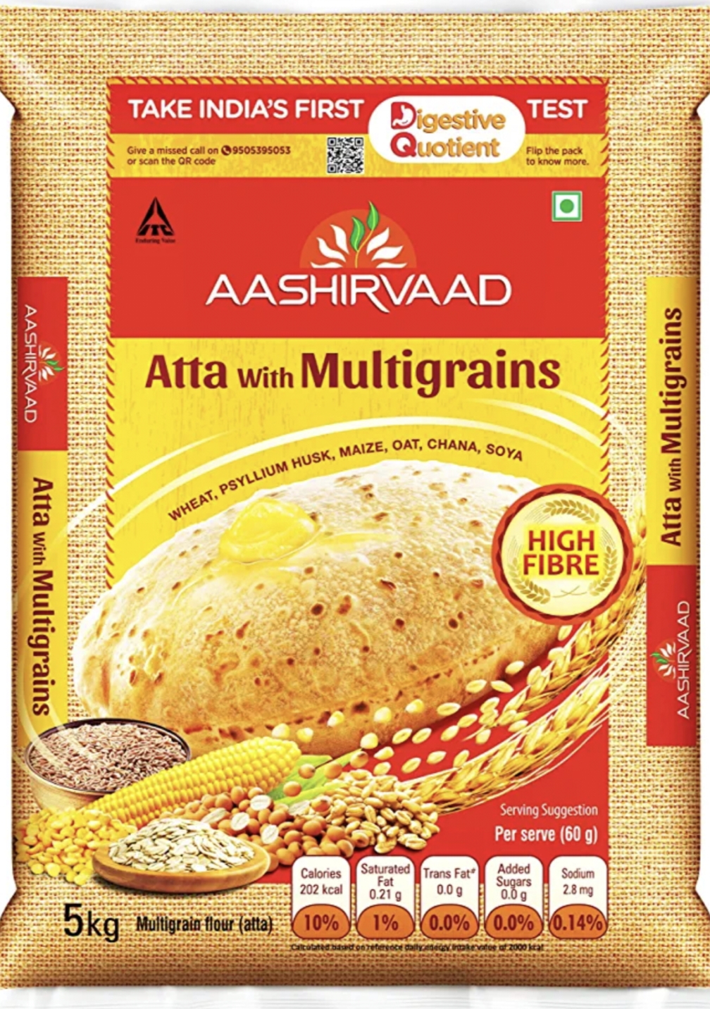 आशीर्वाद मल्टीग्रेन आटा 05 किग्रा Aashirwad Multigrain Atta @ 5 Kg