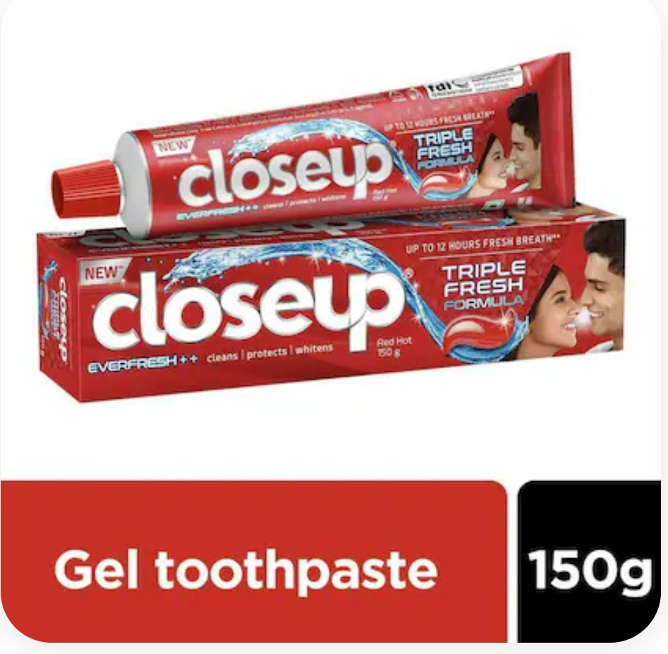क्लोजअप एवरफ्रेश+ जेल टूथ पेस्ट 150ग्राम (Closeup Everfresh+ Anti-Germ Red Hot Gel Toothpaste 150 g)