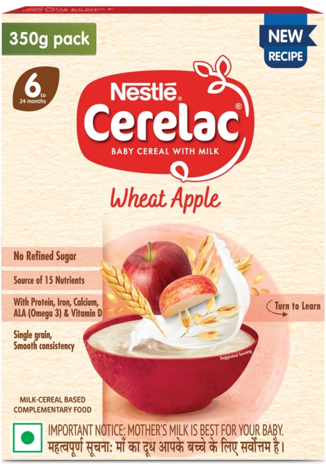 नेस्ले सेरेलेक व्हीट एप्पल 6-24मंथ (Cerelac Wheat Apple 6 To 24 Months 350G