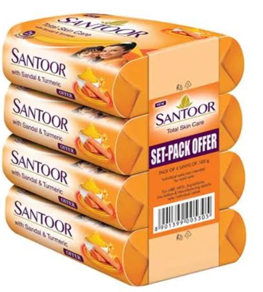 संतूर हल्दी चन्दन 100ग्राम ( Santoor Sandal Turmeric Soap Pack of 4)