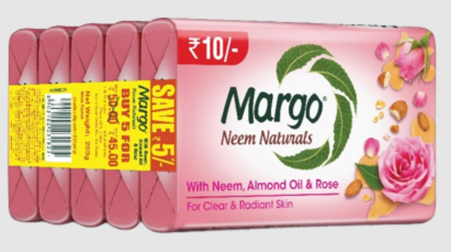 नीम आलमंड रोज ₹10/-(Margo Neem Naturals Neem, Almond Oil & Rose 40g Set of 5 -200gm