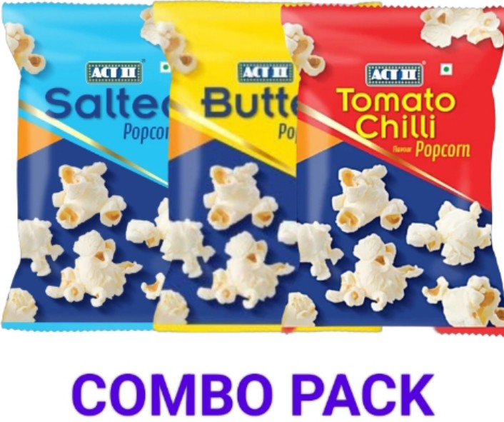 ACT II पॉपकॉर्न कॉम्बो पैक ₹25/- (ACT II Popcorn Butter & Salted,Tomato Chilli Pack of 3)