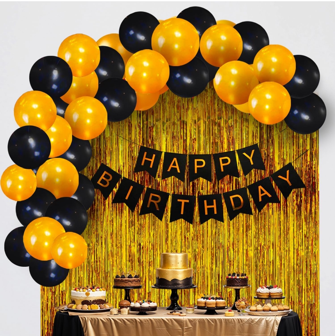हैप्पी बर्थडे किट कॉम्बो पैक ब्लैक एवं गोल्डन (Happy birthday Kit Combo Pack Golden &Black)
