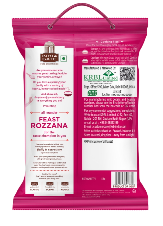 इंडिया गेट फीस्ट रोजाना राइस 5 केजी (India Gate Feast Rozzana Rice 1Kg)R145024