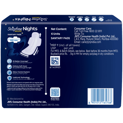 स्टेफ्री सिक्योर XXL 6पीस (Stayfree Secure XXL 6Pc)D145010